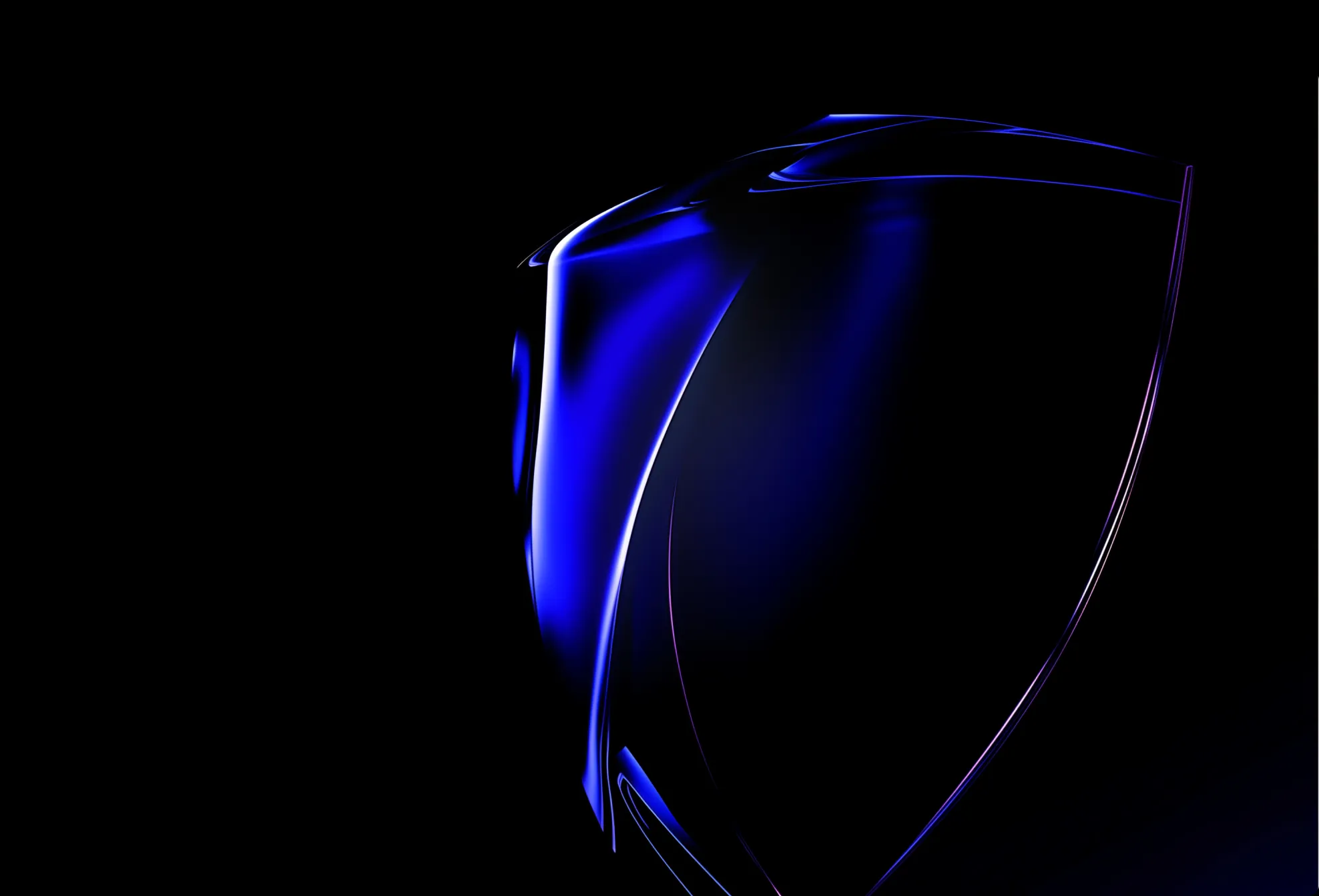 Abstract glass shield glowing in cobalt blue light